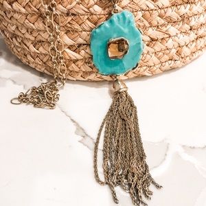 Long, Turquoise Necklace with Fringe
